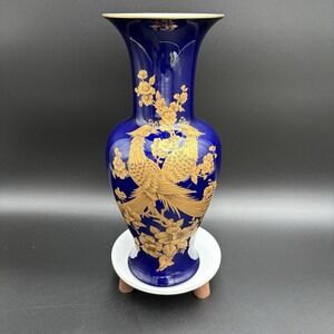Vtg Kaiser West Germany Porcelain Cobalt Blue & Gold Symphonie Vase 14"